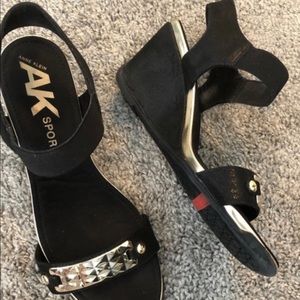 Anne Klein Sport Black and Gold Sandals